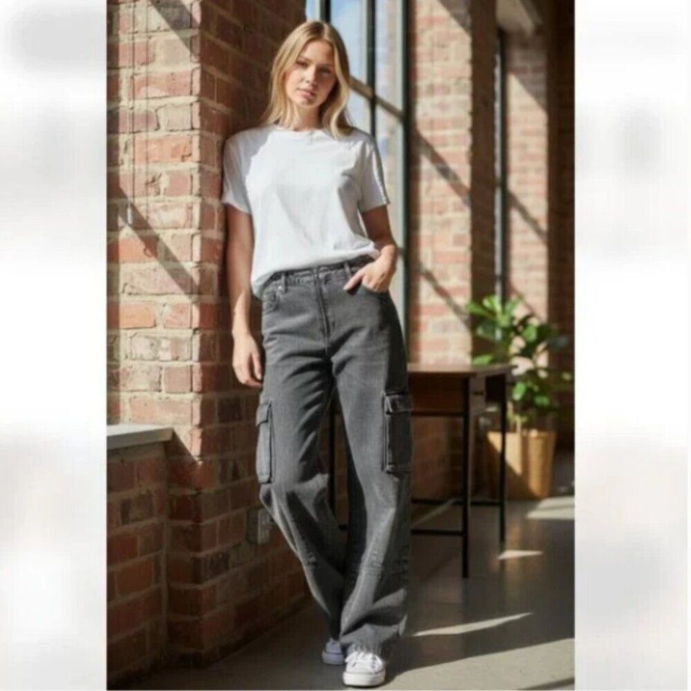 PTCL High Waist Wide Leg Cargo Jeans in Black Wash